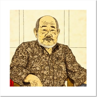 Asian painting. An elderly bearded man looking at camera Posters and Art